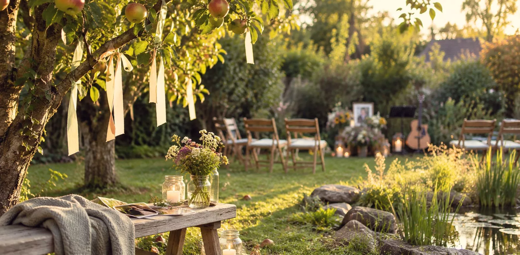 Abschiednahme im Garten der Familie