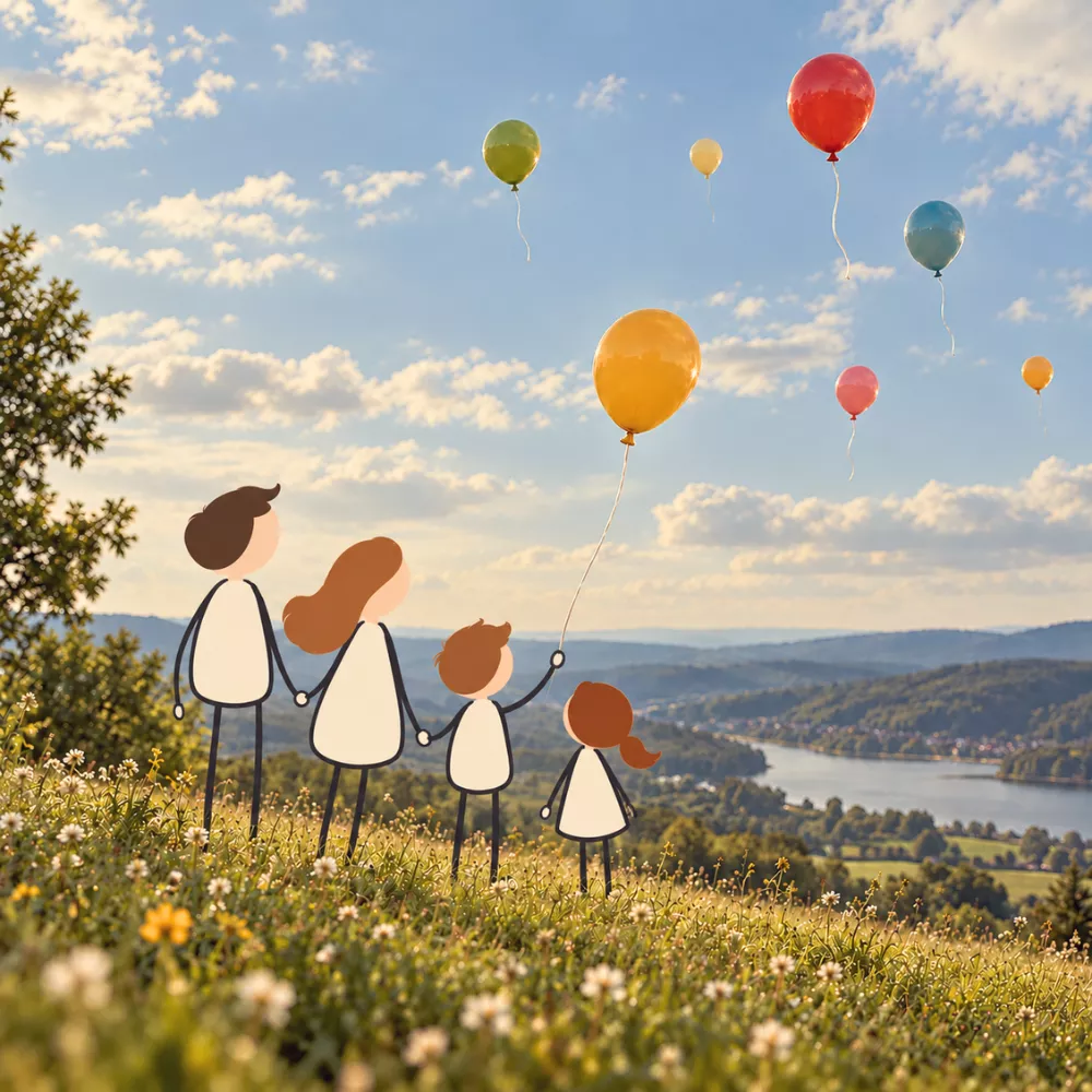 personliche-abschiednahme-sterbenleben Abschiedsraum im Krematorium Darmstadt mit geschwungener Holzbank und bunten Luftballons